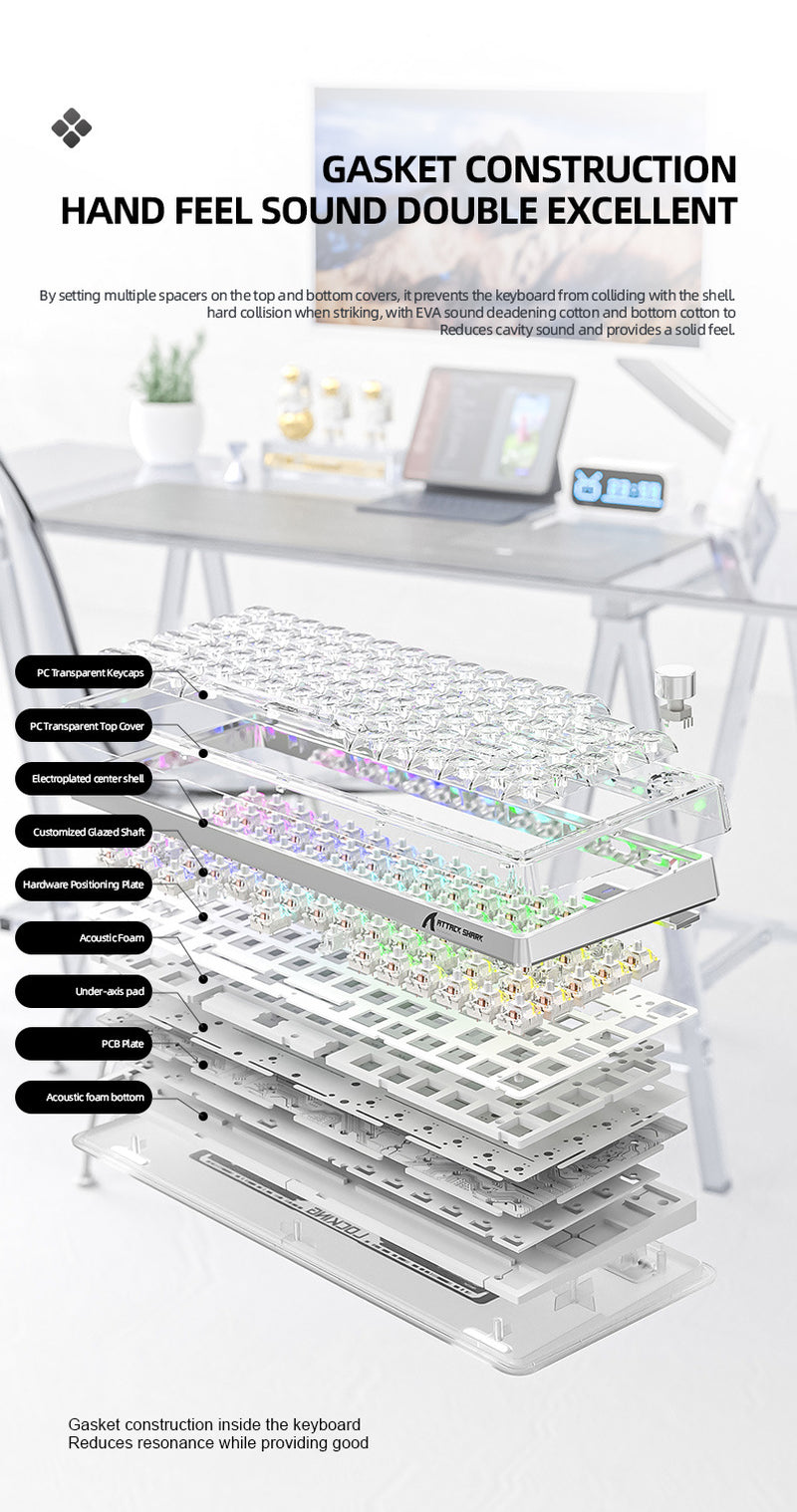 Attack Shark K75RGB Wireless Mechanical Keyboard – Transparent & Hot-Swappable