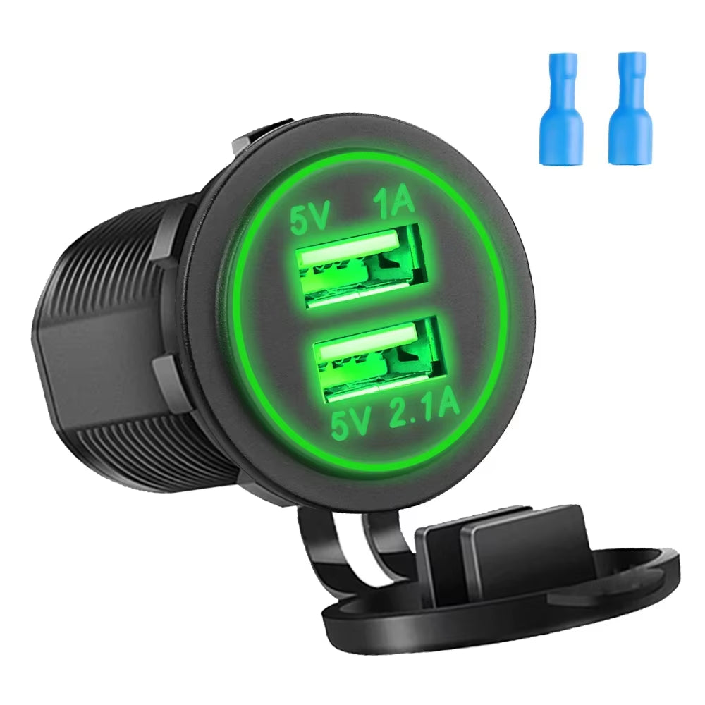 Universal Vehicle USB Charger – Waterproof Power Socket with LED Light & Type-C Port