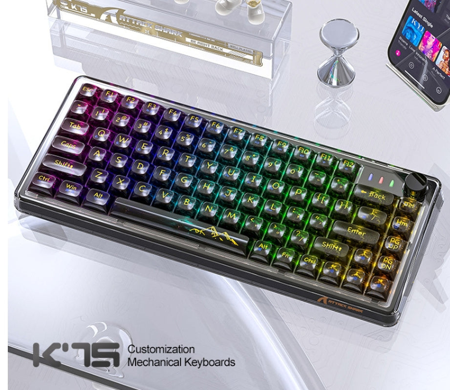 Attack Shark K75RGB Wireless Mechanical Keyboard – Transparent & Hot-Swappable