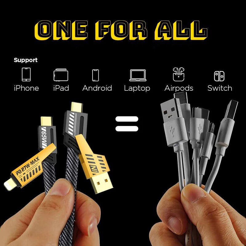 Universal Charging Cable – 4-in-1 Metal Cord for iPhone, Samsung & More
