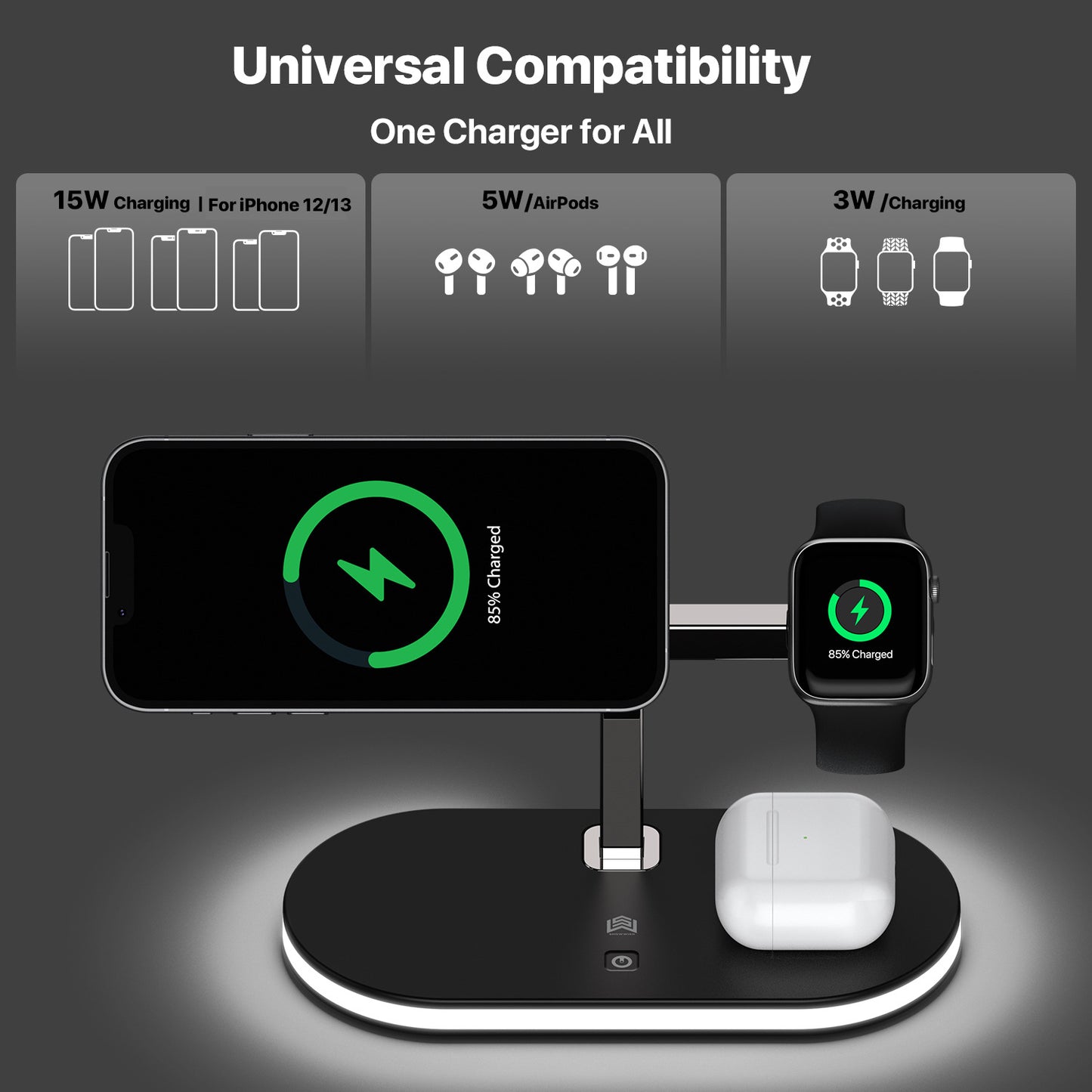 Magnetic Wireless Charging Station – Triple Device Support + Soft Night Light