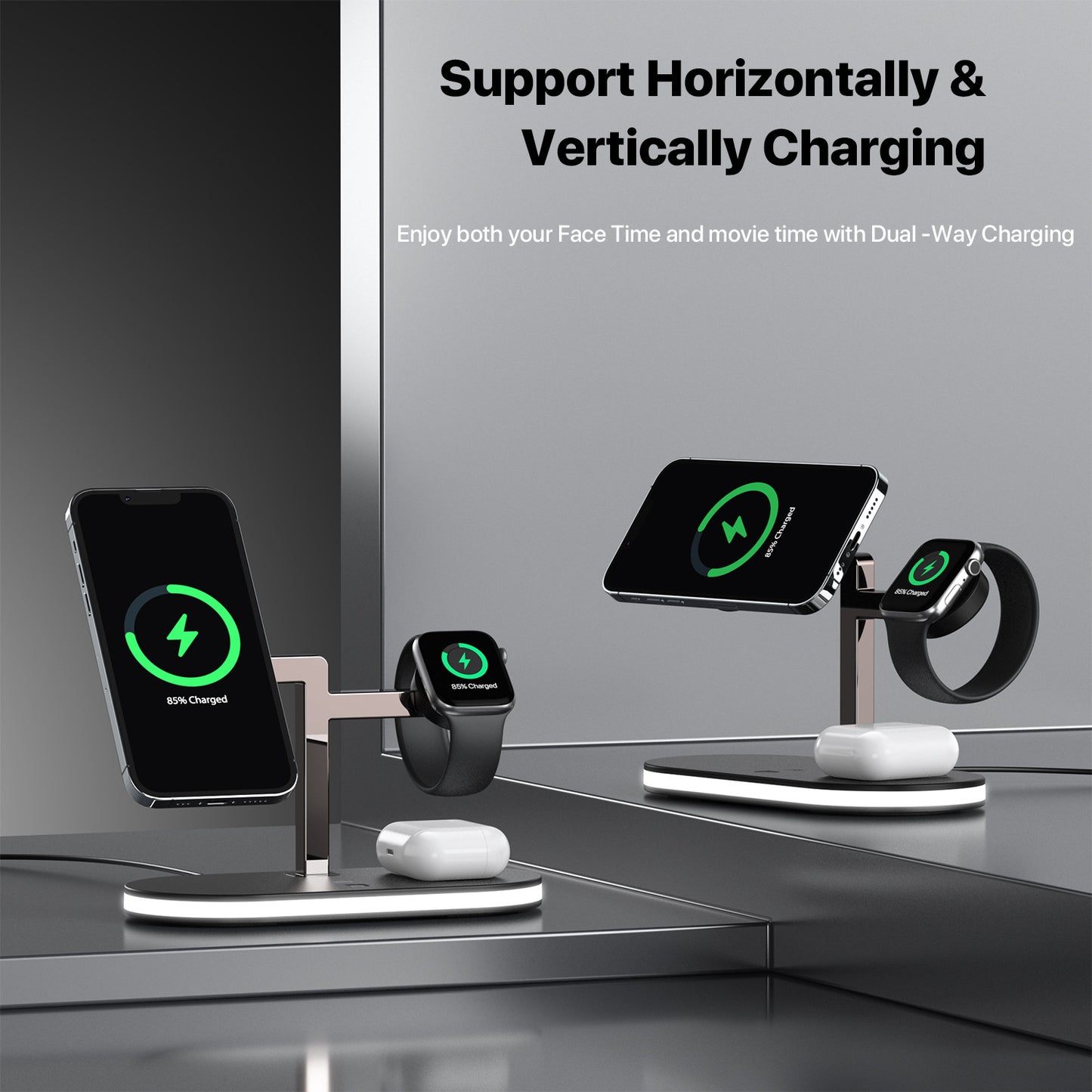 Magnetic Wireless Charging Station – Triple Device Support + Soft Night Light