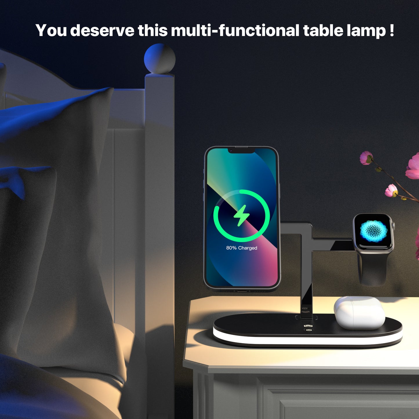 Magnetic Wireless Charging Station – Triple Device Support + Soft Night Light