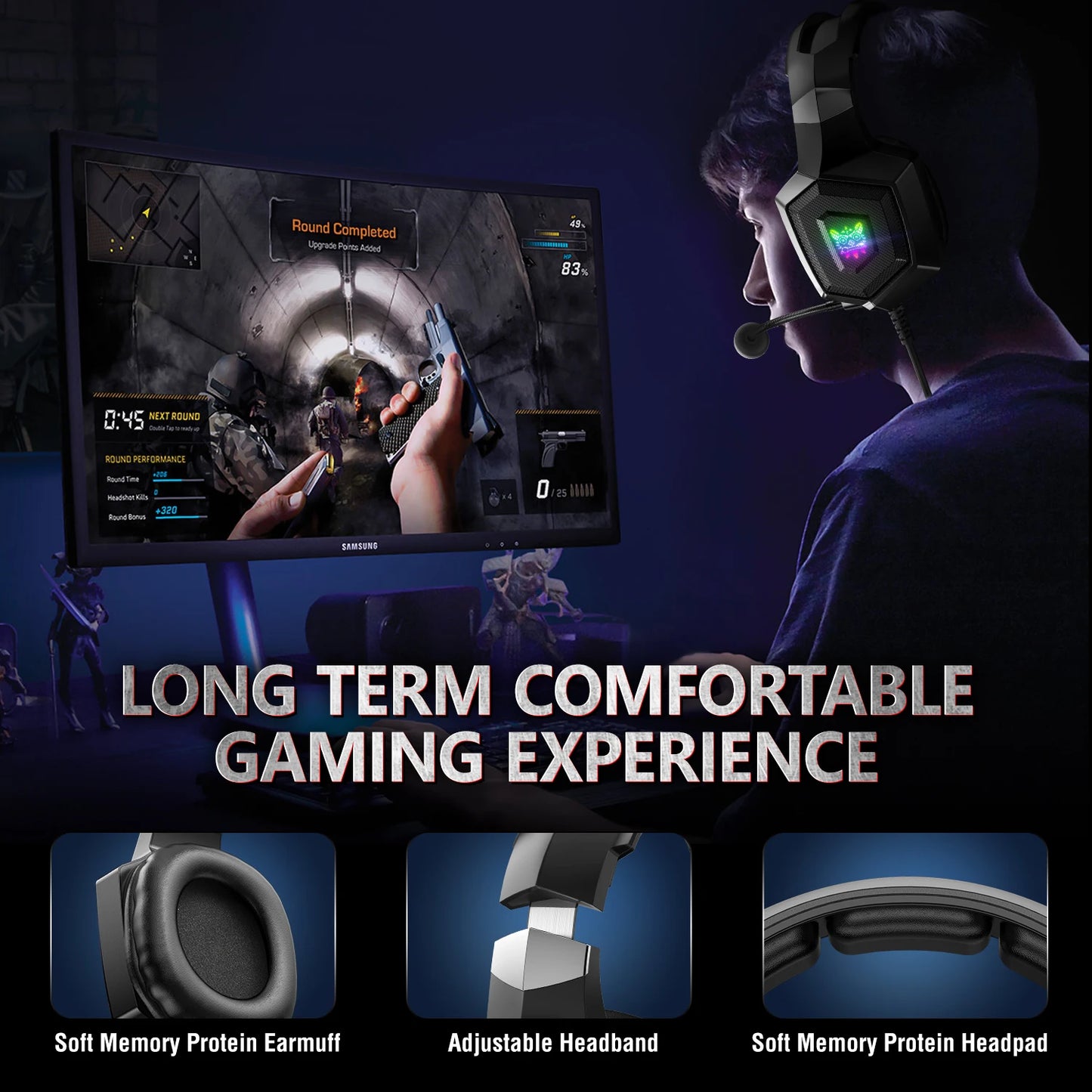 K8 Gaming Headphones – RGB Glow, Flexible Mic, Immersive Sound for PC & Console