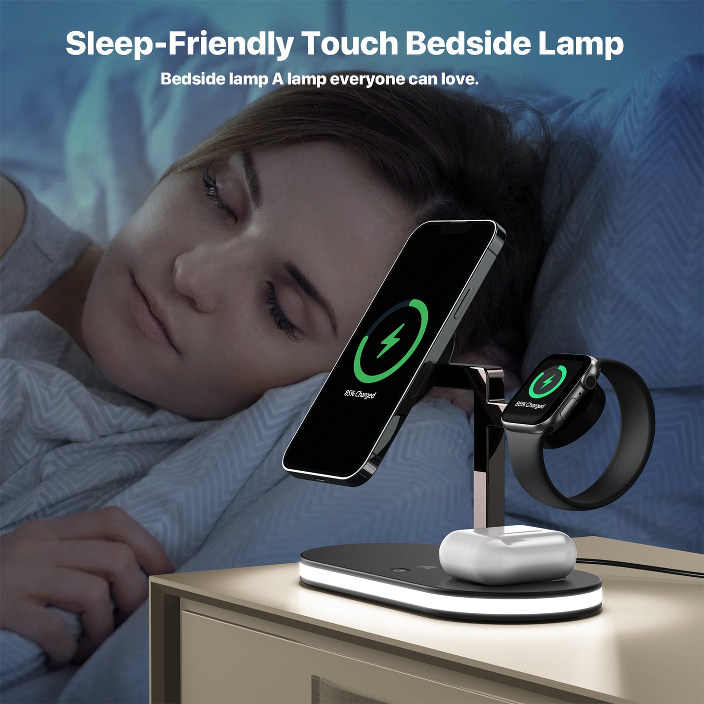 Magnetic Wireless Charging Station – Triple Device Support + Soft Night Light