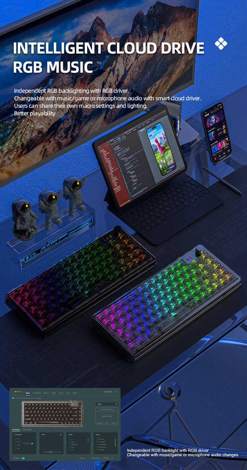 Attack Shark K75RGB Wireless Mechanical Keyboard – Transparent & Hot-Swappable