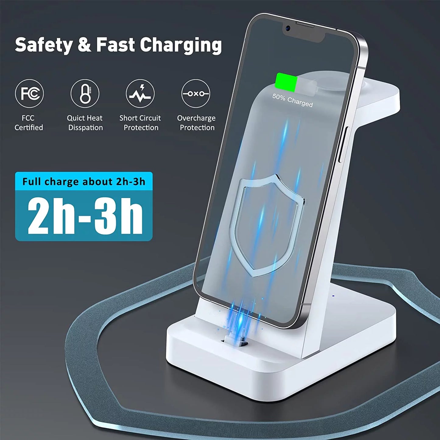 3-in-1 Wireless Charging Station – Fast Dock for iPhone 14/13/12, Apple Watch & AirPods