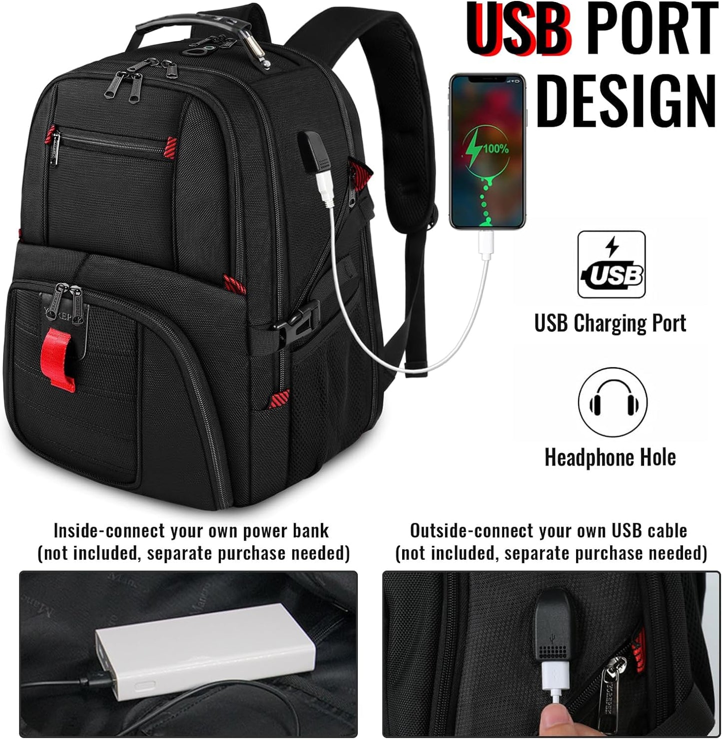 Airline-Approved 50L USB Charging Backpack – Fits Up To 17" Laptop