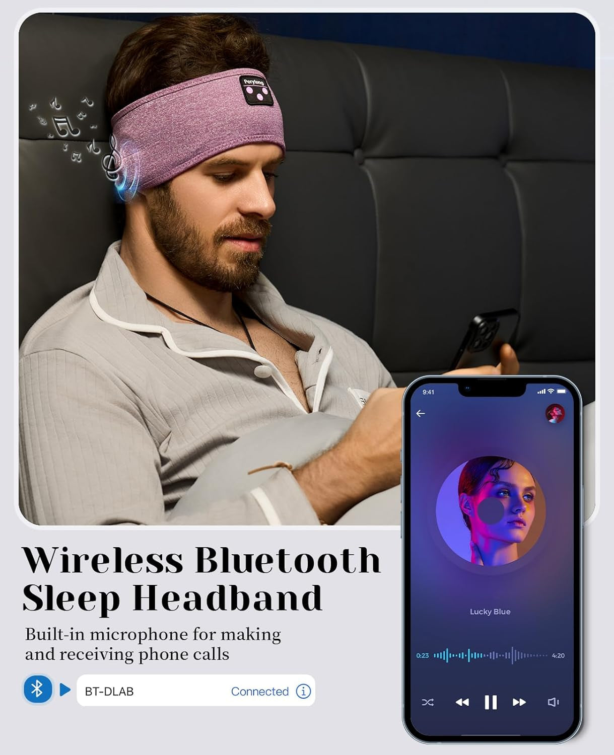 Purple Wireless Headband Headphones – Sleep + Workout