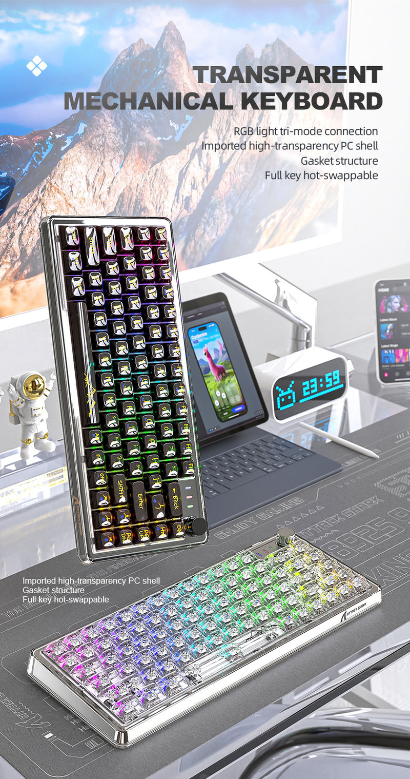 Attack Shark K75RGB Wireless Mechanical Keyboard – Transparent & Hot-Swappable