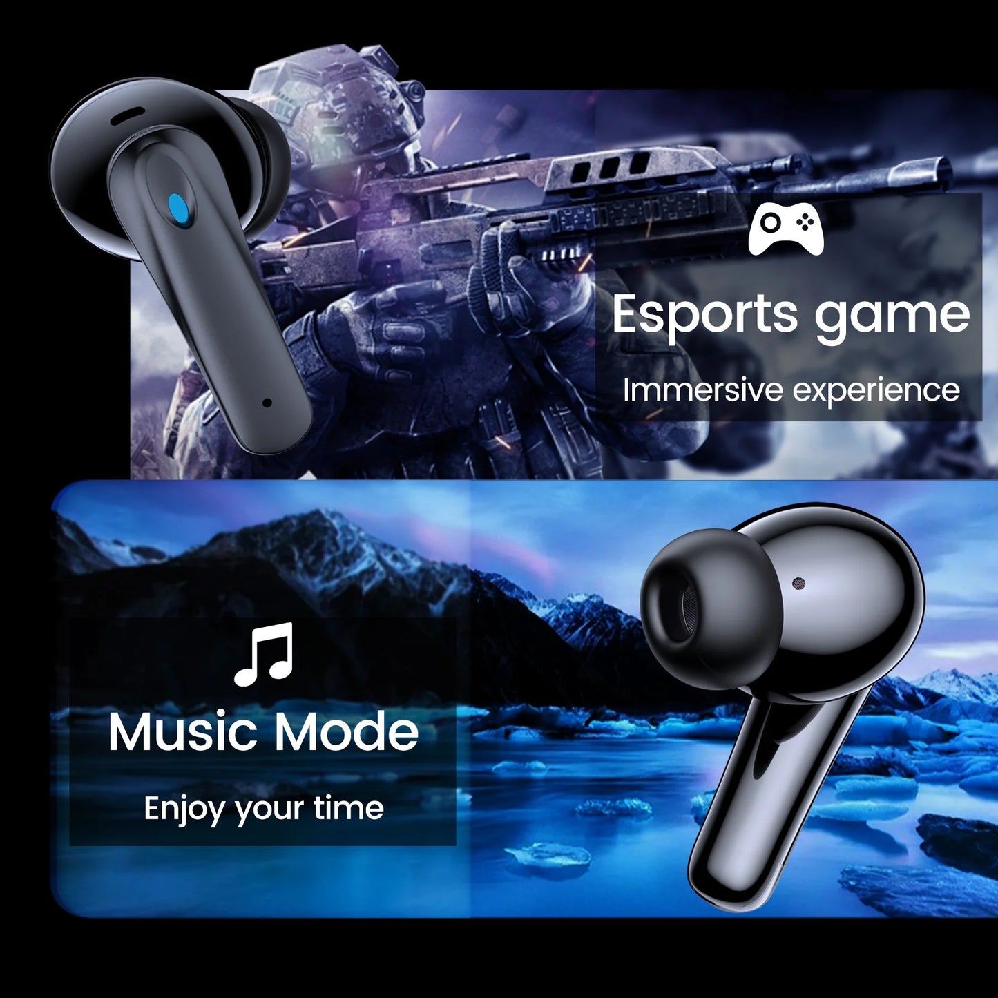 Wireless Bluetooth Earbuds – Noise Cancel + Dual LED