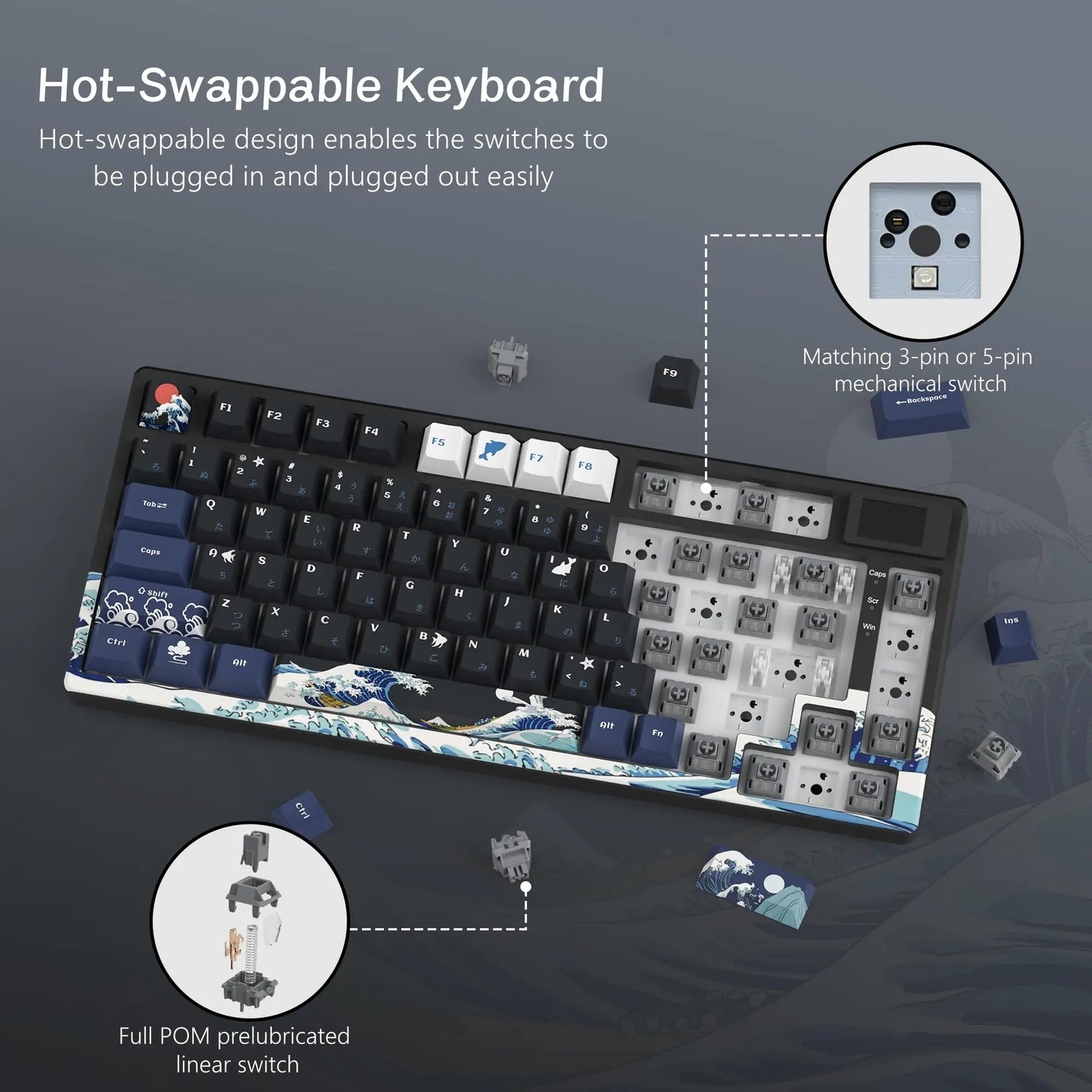 Mechanical Gaming Keyboard – OLED Display, Hot-Swappable Keys, RGB Pudding Backlight