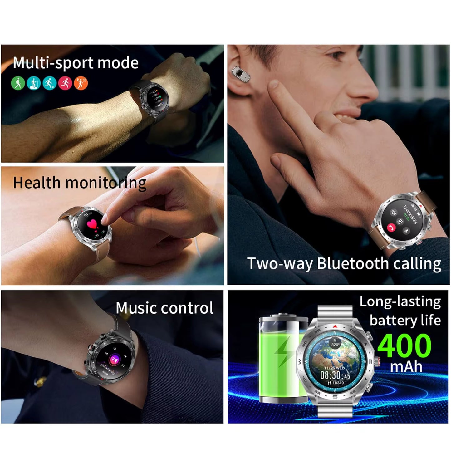 T95 Smartwatch with Built-In TWS Noise Cancelling Earbuds