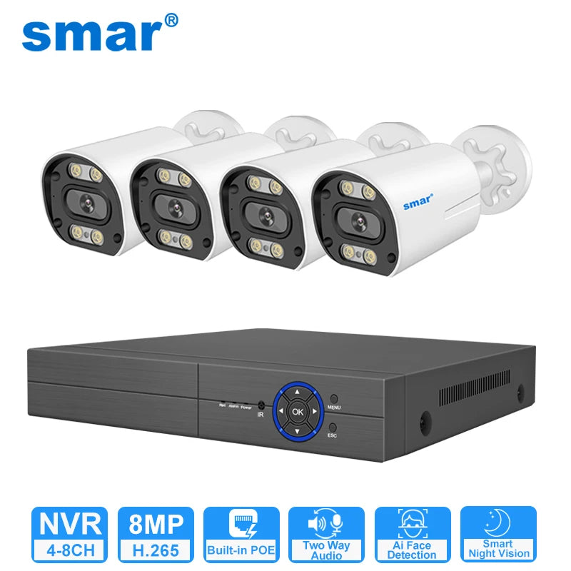 8MP 4K POE CCTV Kit (4 Cameras, 1 NVR, 2TB HDD) – AI Face Detect, Color Night Vision