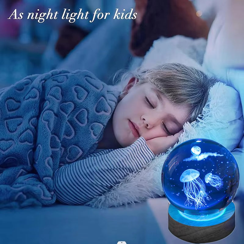3D Jellyfish Lamp – Crystal Ball LED Light for Bedroom & Desk
