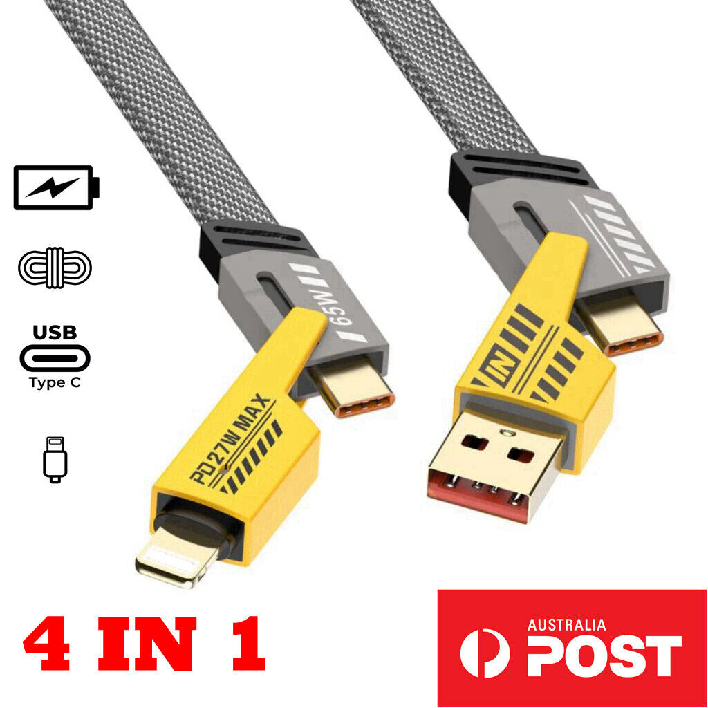 Universal Charging Cable – 4-in-1 Metal Cord for iPhone, Samsung & More