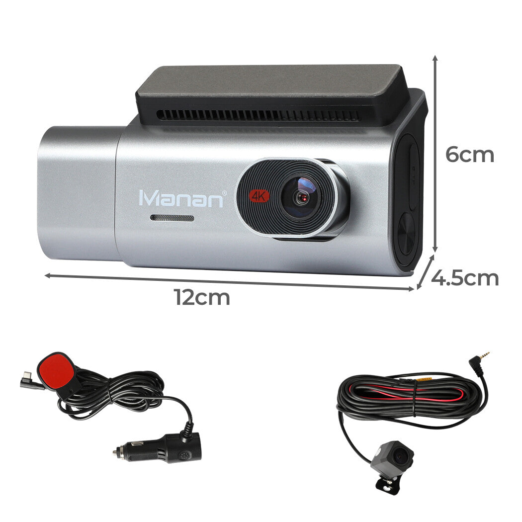 Manan 4K Dash Cam – Triple Lens (Front, Rear, Cabin), GPS, WiFi, 128GB Storage