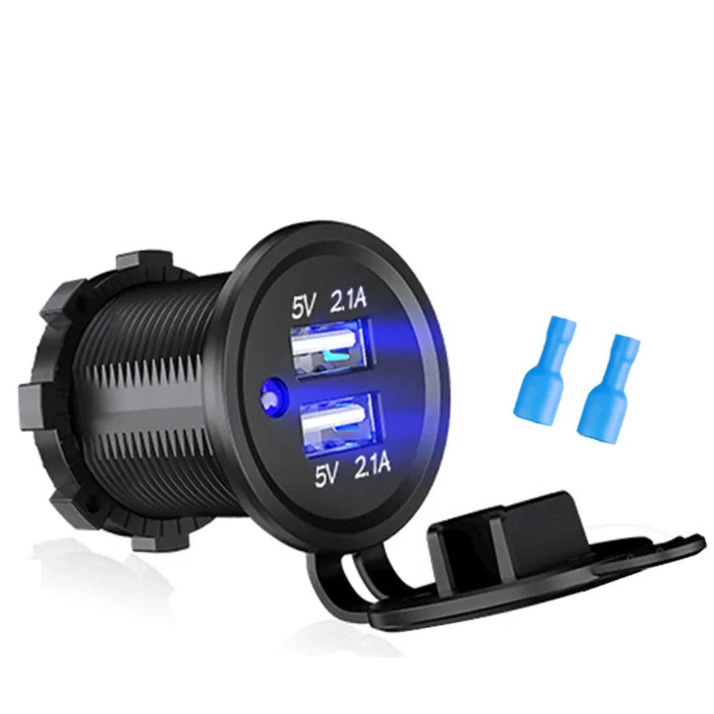 Universal Vehicle USB Charger – Waterproof Power Socket with LED Light & Type-C Port