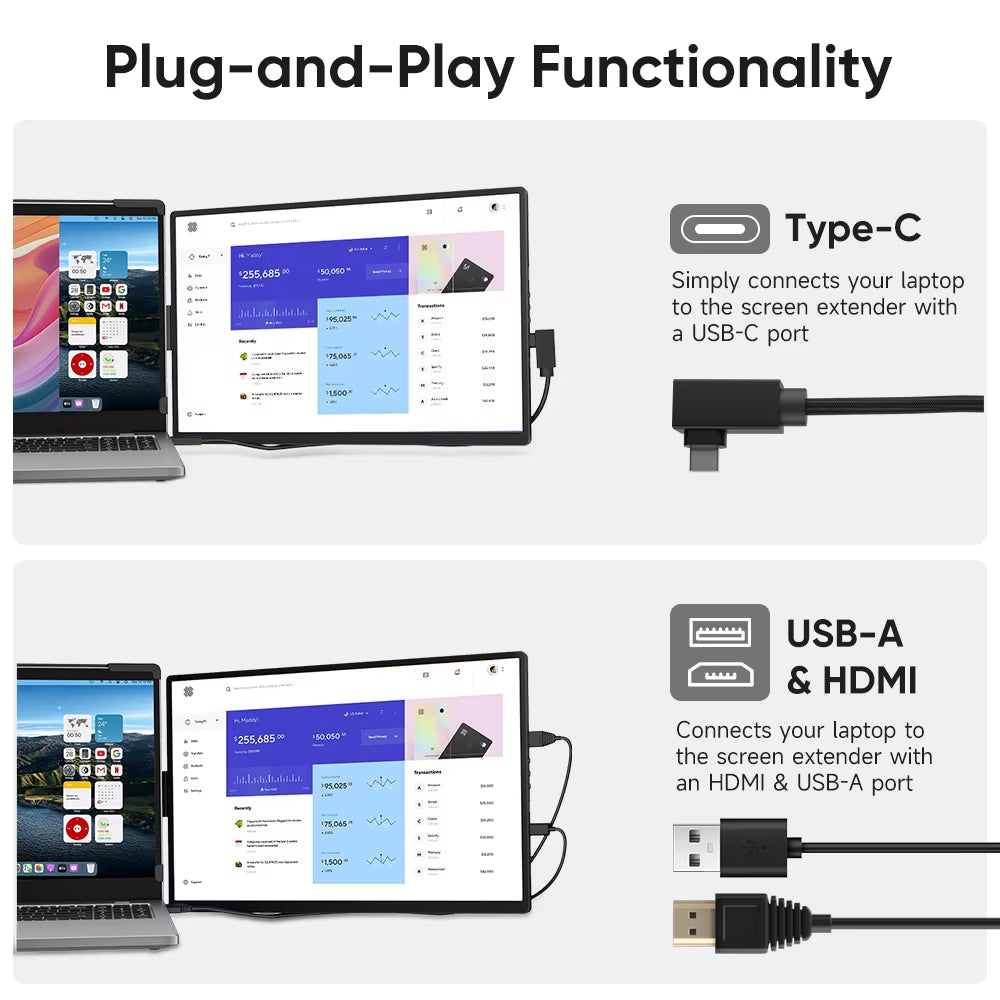 14.1" Portable Monitor – FHD IPS Display for Phones, PCs & Laptops, Windows & Mac Compatible