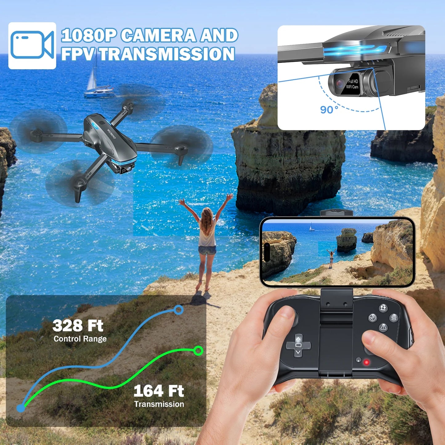 Aerial FPV Drone – 1080P Cam + Optical Flow