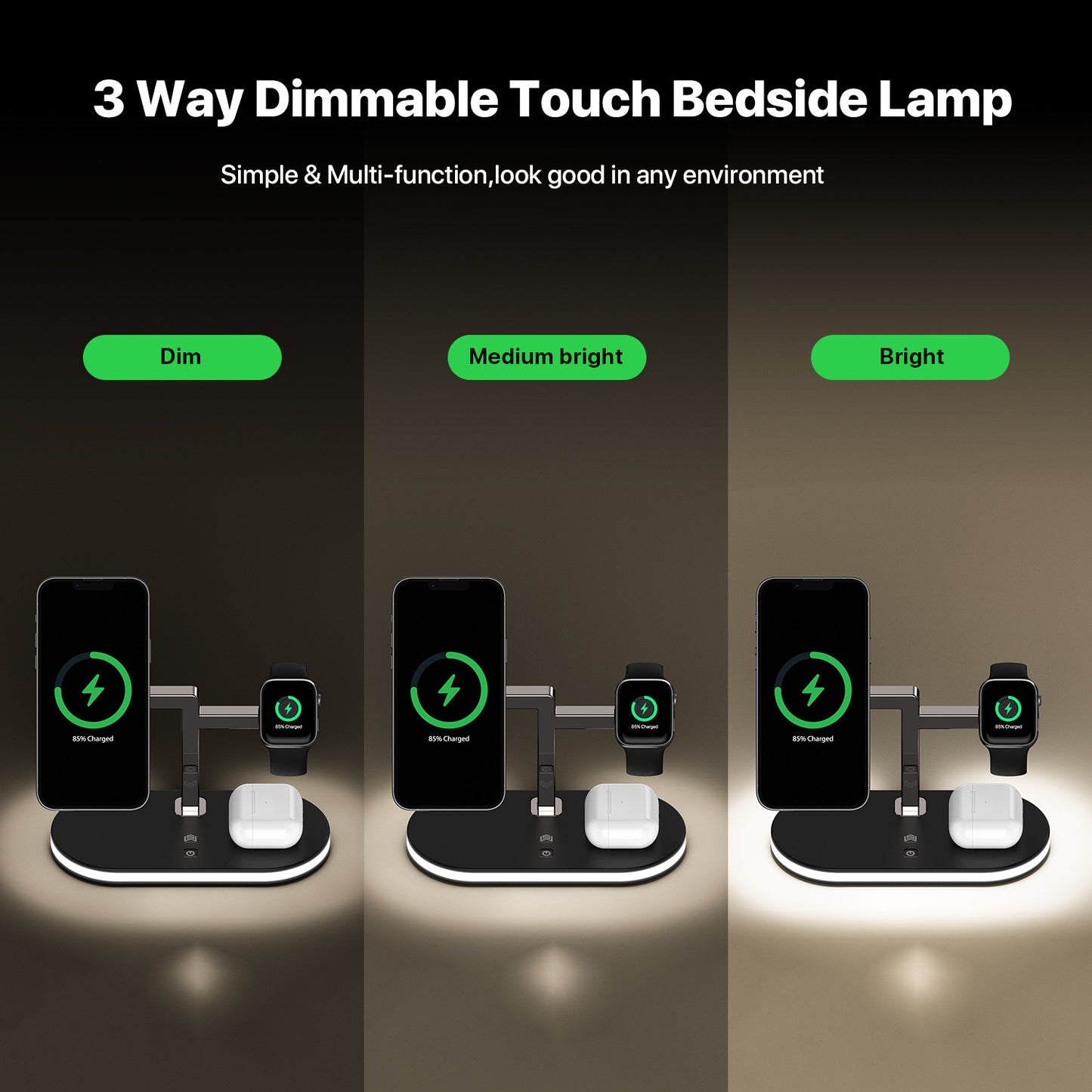 Magnetic Wireless Charging Station – Triple Device Support + Soft Night Light