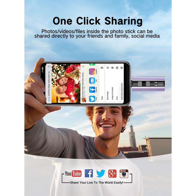 EATOP USB Flash Drive — High Speed & Capacity, Plug & Play Backup for iPhone, iPad, Android & PC No App Needed, Instant Photo & Video Storage