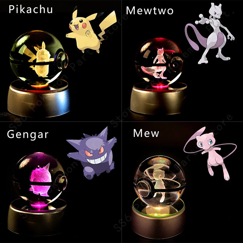 Pokémon LED Crystal Ball – 3D Glass Pokéball Lamp with Pikachu, Mewtwo, Charizard & More, COLLECT THEM ALL!
