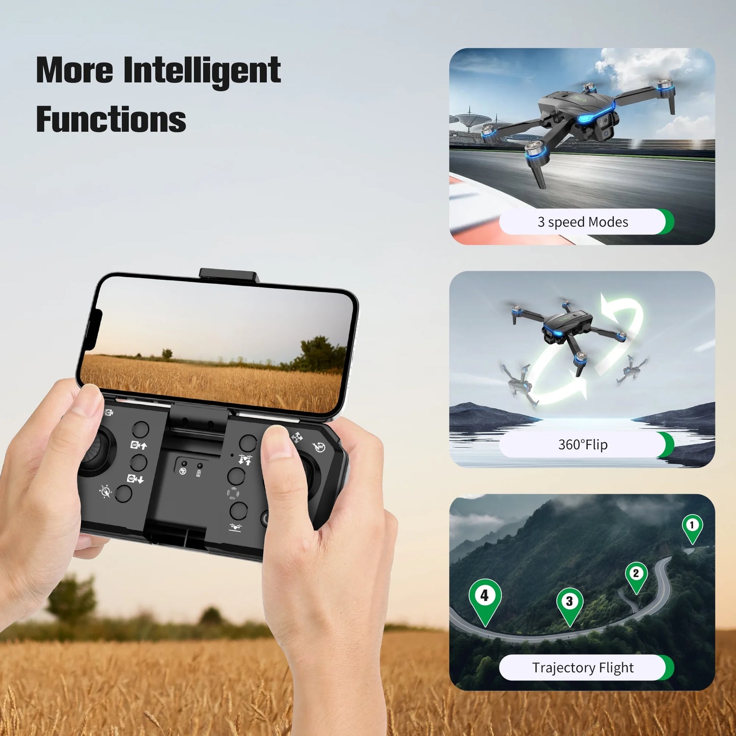 SkySpy 4K: Dual-Cam RC Drone w/ Obstacle Avoidance, 3 Batteries Included