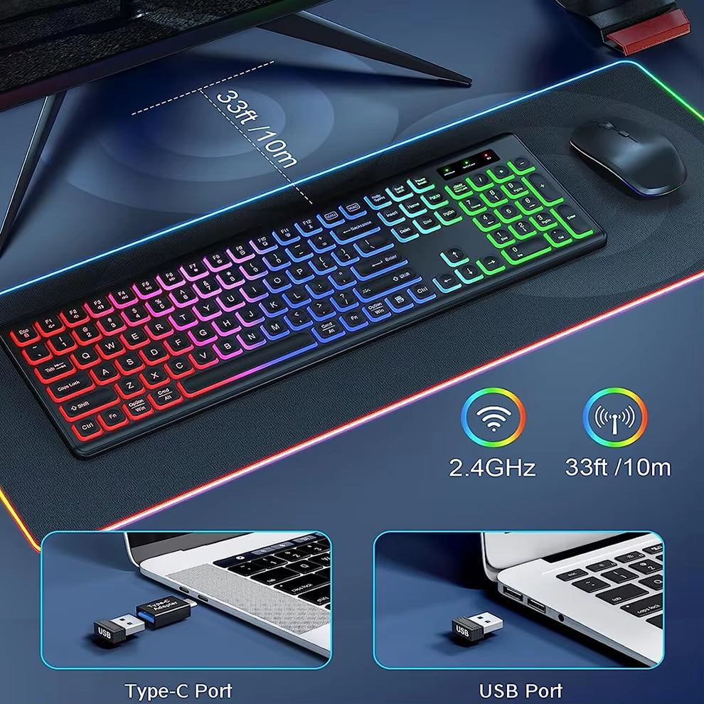 Wireless RGB Keyboard Mouse Set – Type-C Rechargeable Combo for PC & Laptop