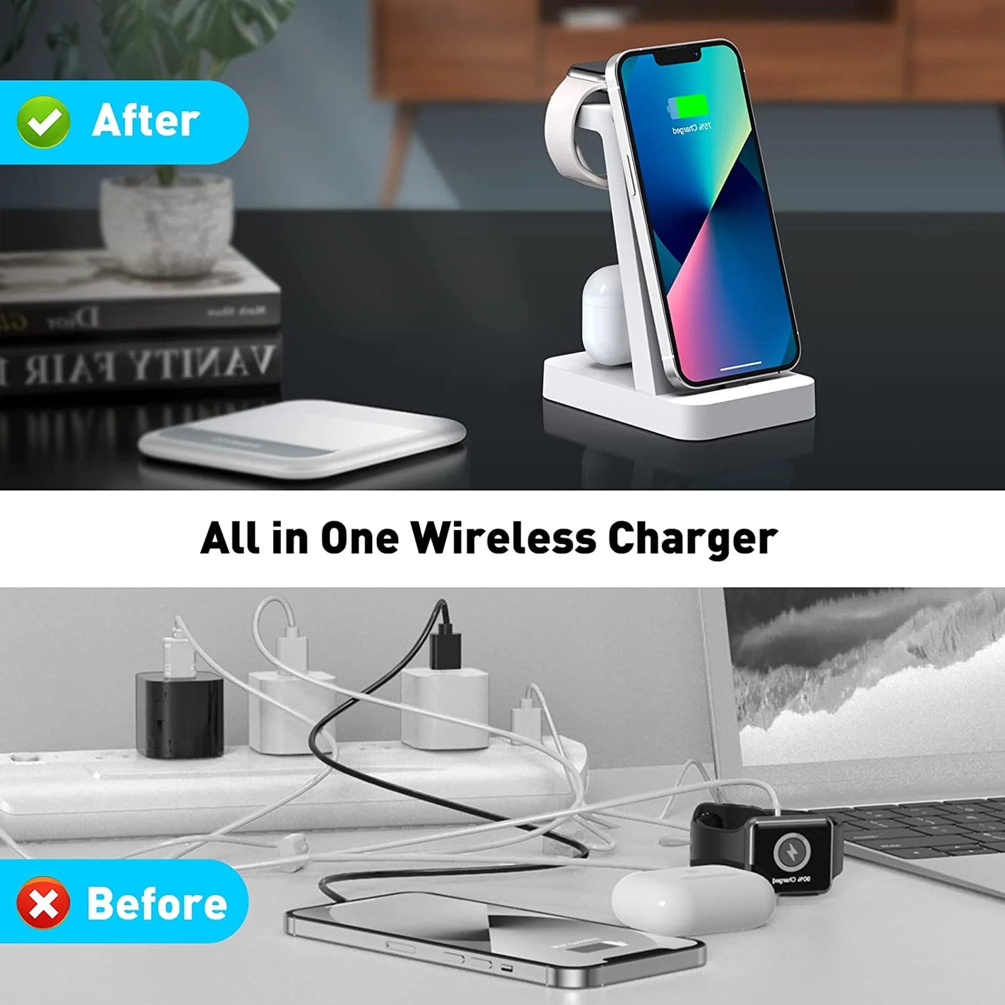 3-in-1 Wireless Charging Station – Fast Dock for iPhone 14/13/12, Apple Watch & AirPods
