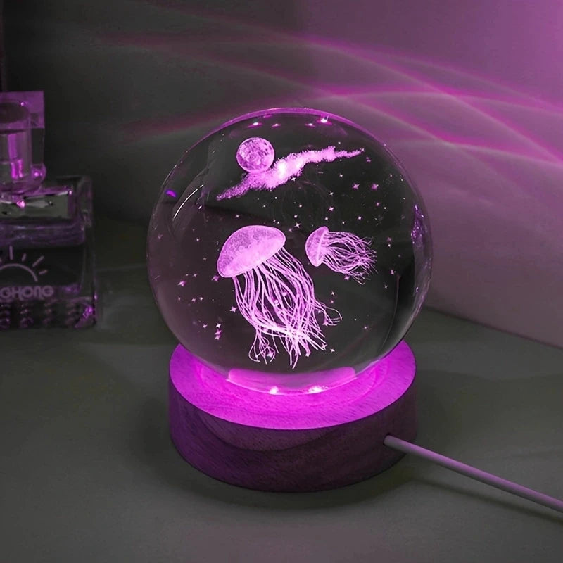 3D Jellyfish Lamp – Crystal Ball LED Light for Bedroom & Desk