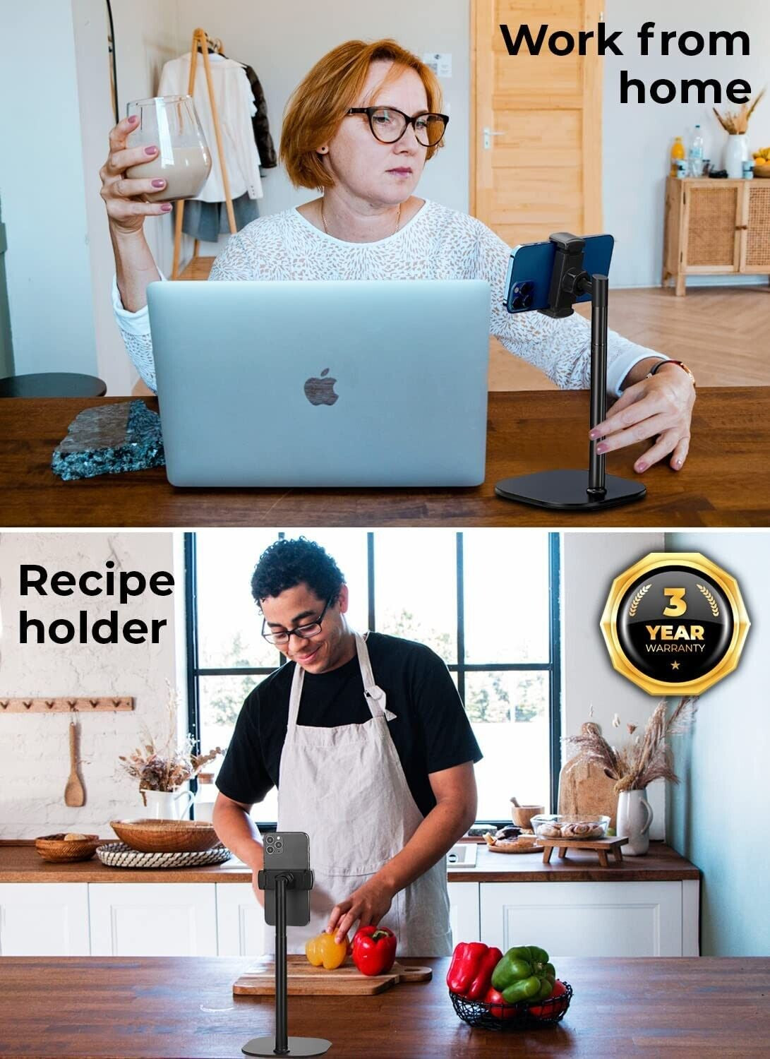 Height Adjustable Phone Holder β Sleek Desktop Stand for Hands-Free Viewing