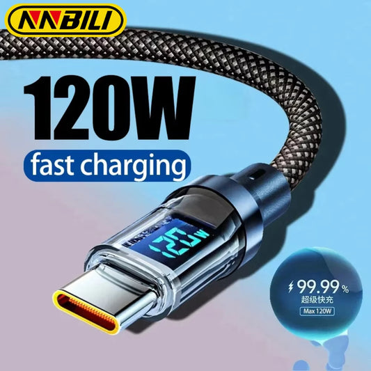 NNBILI USB-C Cable with LED Display – 120W Quick Charge + Data Sync for OPPO/VIVO/Huawei