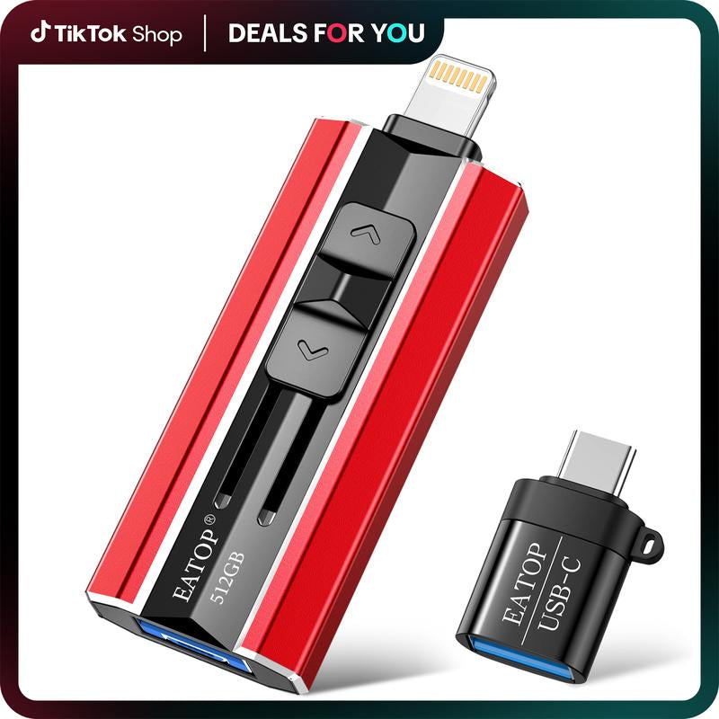 EATOP USB Flash Drive — High Speed & Capacity, Plug & Play Backup for iPhone, iPad, Android & PC No App Needed, Instant Photo & Video Storage