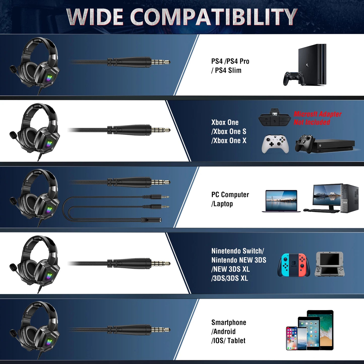 K8 Gaming Headphones – RGB Glow, Flexible Mic, Immersive Sound for PC & Console