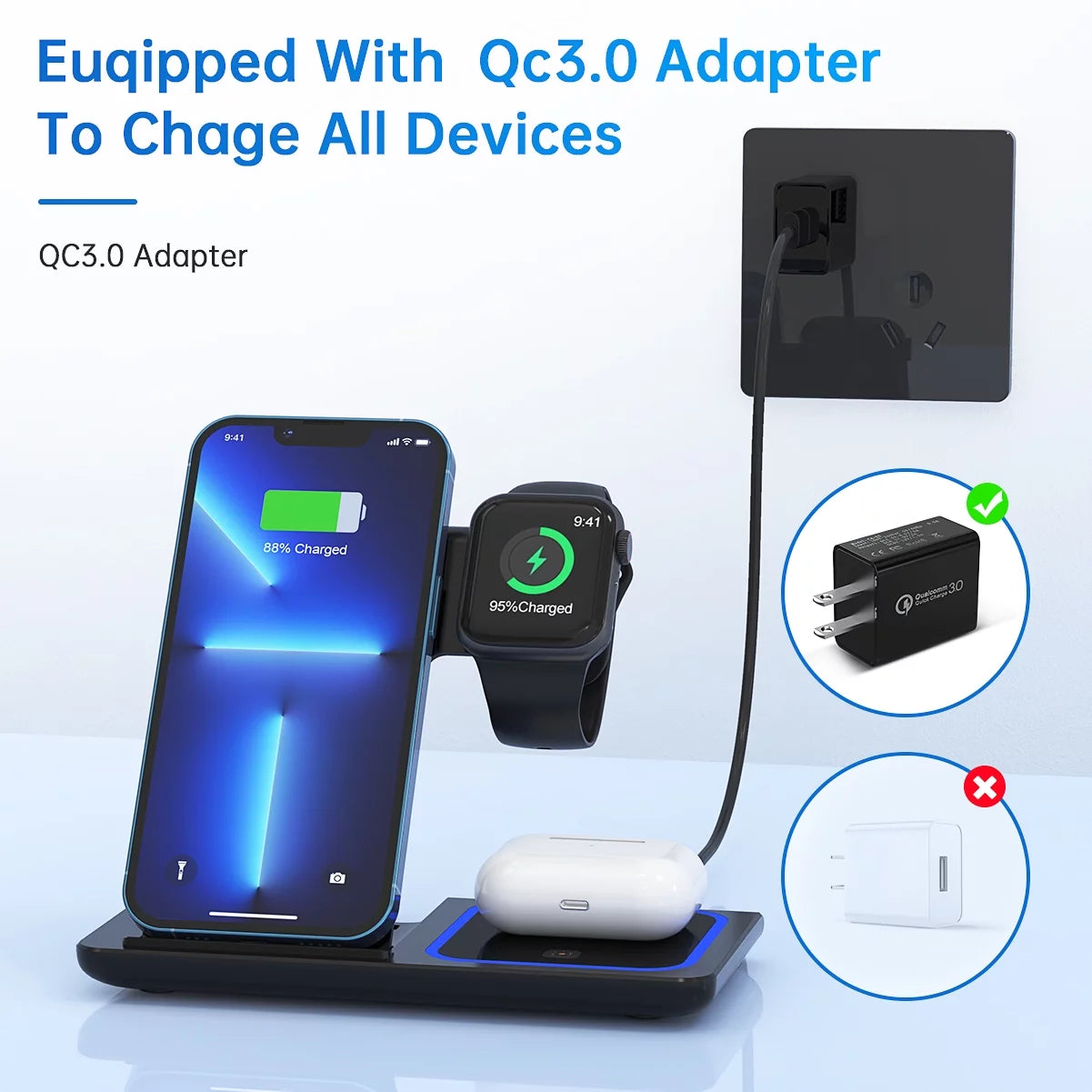 3-in-1 Wireless Charging Station – iPhone, Watch, AirPods