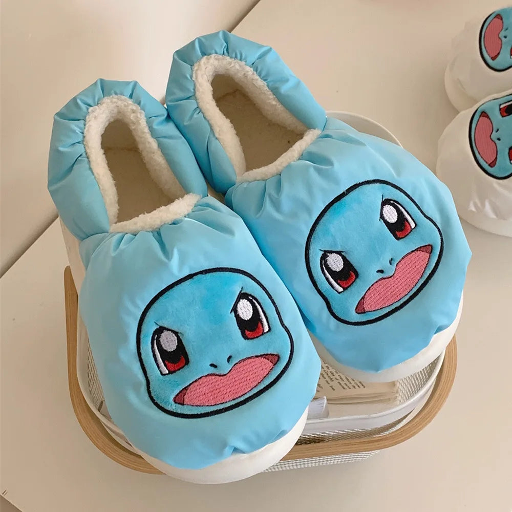 Pokémon Plush Winter Slippers – Gengar & Squirtle Waterproof Cotton Home Shoes