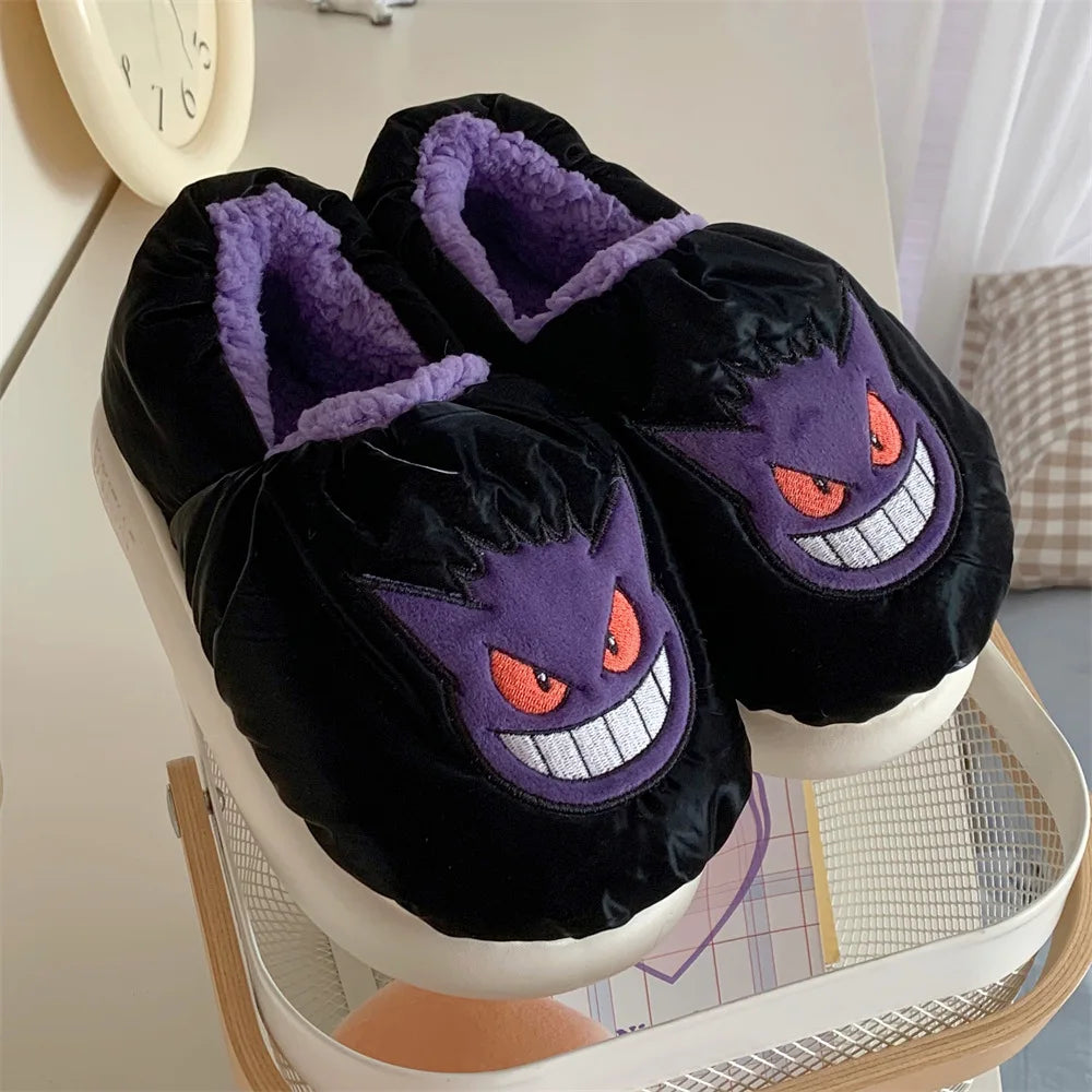 Pokémon Plush Winter Slippers – Gengar & Squirtle Waterproof Cotton Home Shoes