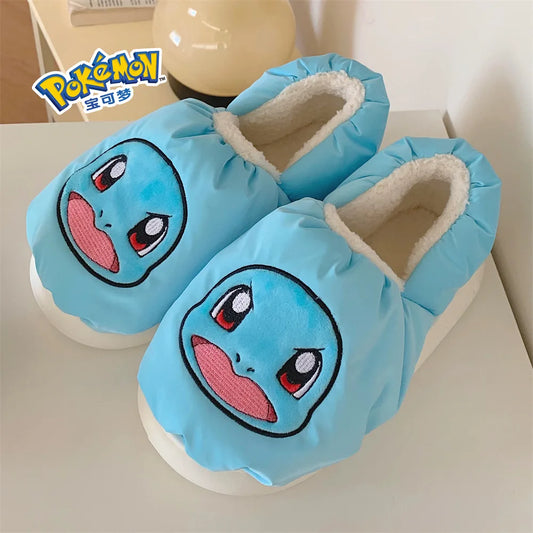 Pokémon Plush Winter Slippers – Gengar & Squirtle Waterproof Cotton Home Shoes