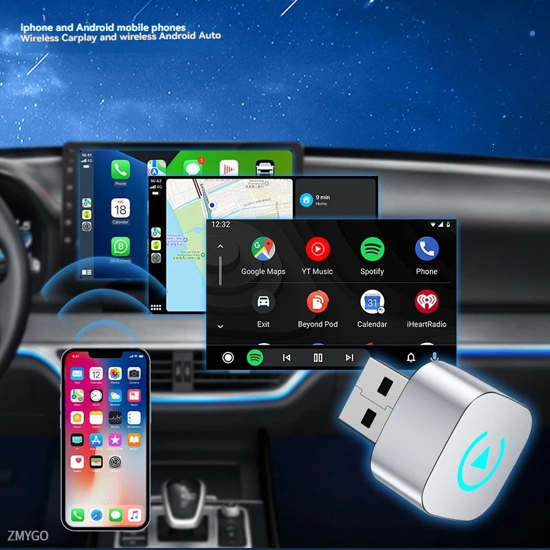 Plug & Play Car Adapter – Wireless CarPlay + Android Auto