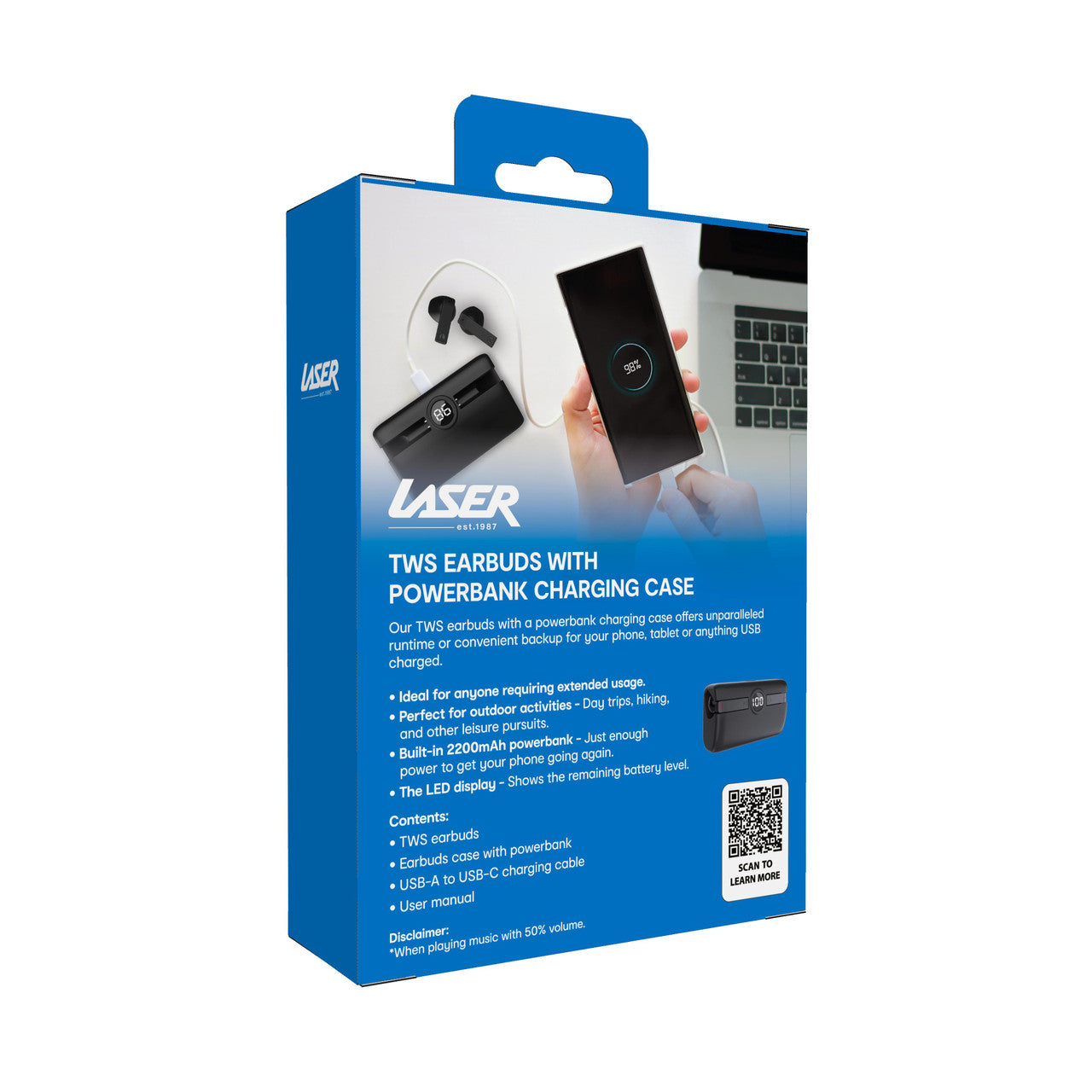Laser TWS Earbuds with Powerbank Case Black