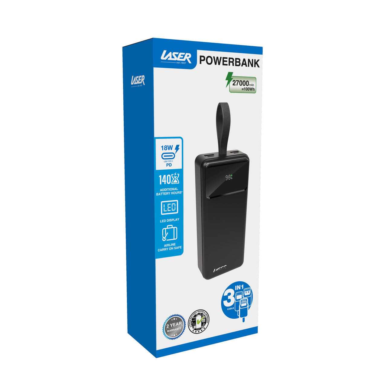 Laser 27000mAh Powerbank 18W PD Black