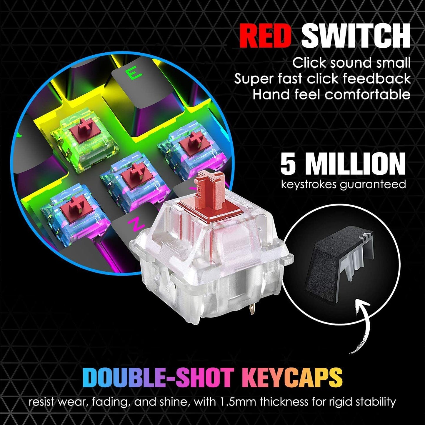 67 Keys Layout Design Mechanical Gaming Keyboard PC PS4 RGB Backlight Wired USB Black