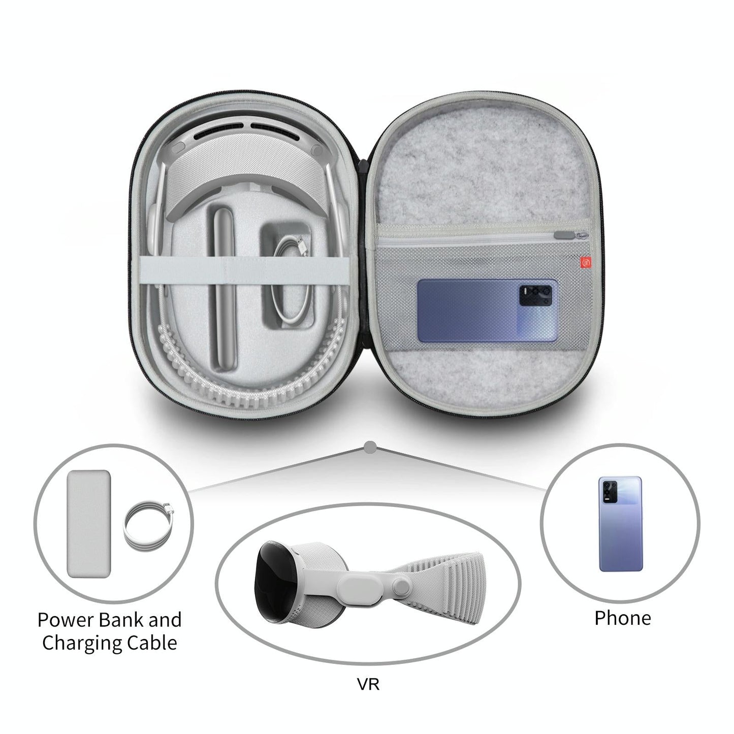 Portable Vr Headset Storage Bag for Apple Vision Pro Glasses - Gray Felt - Gray Felt