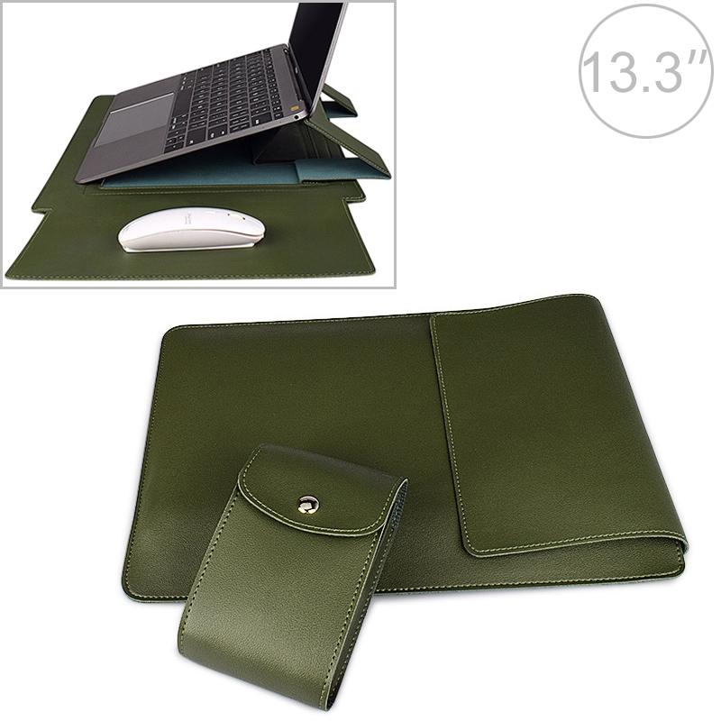 13.3 Inch Laptop Sleeve Leather Case with Small Storage Bag - Black