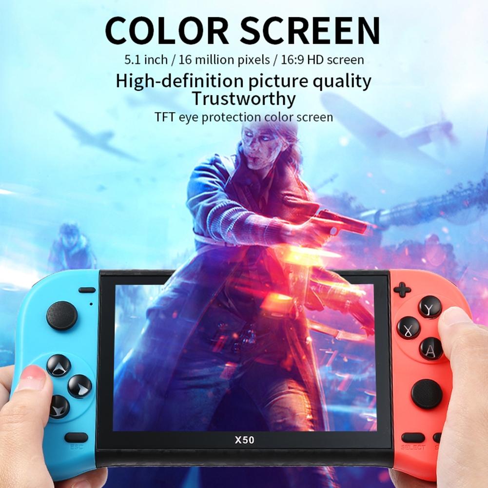 Double Player Handheld Game Console With 6000+ Games - 5.1 Screen - Red+Blue
