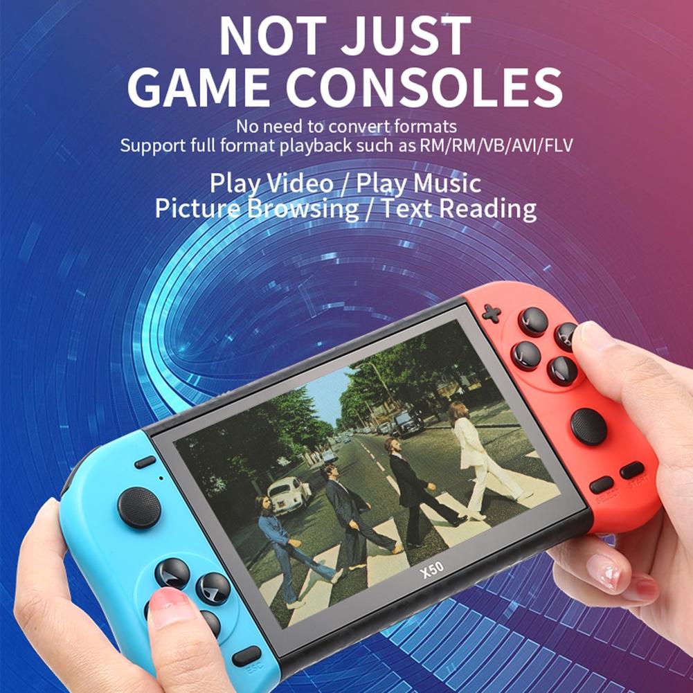 Double Player Handheld Game Console With 6000+ Games - 5.1 Screen - Red+Blue