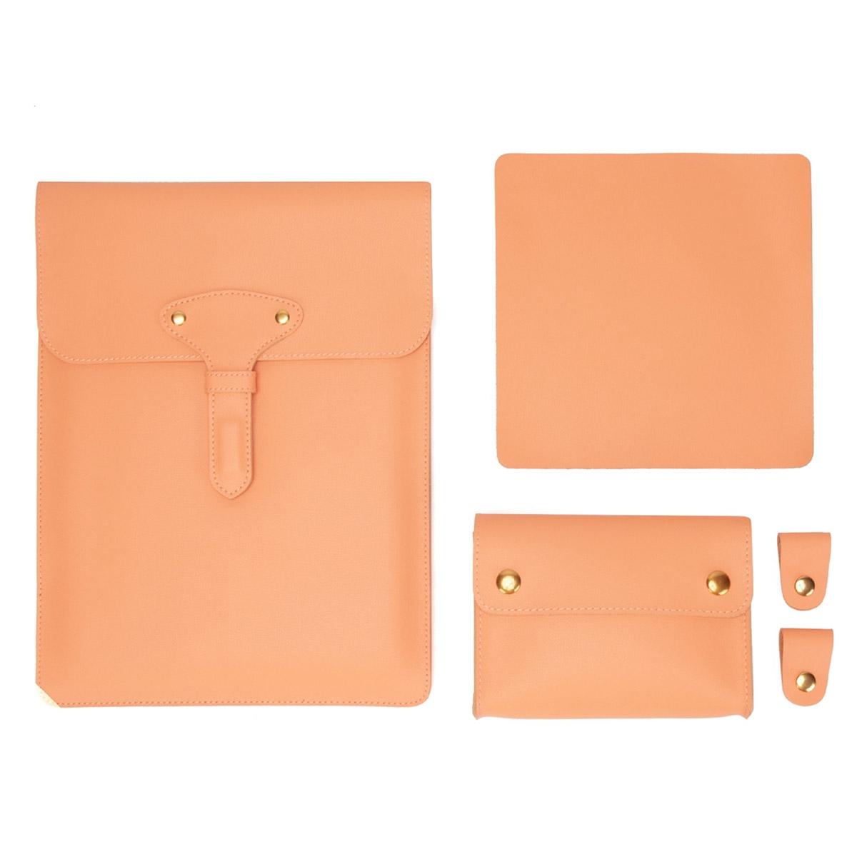 3-in-1 Waterproof Leather Laptop Liner Bag - 14 Inches - Light Yellow