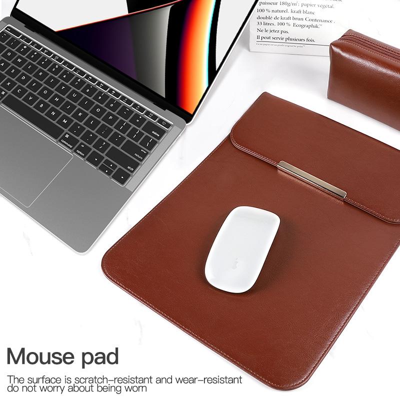 13.3 2-In-1 Laptop Sleeve With Mouse Storage In Pu Leather - Black