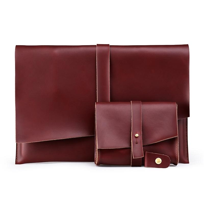 Universal Leather Laptop Bag with Cable Winder for 11.6 Devices - Coffee